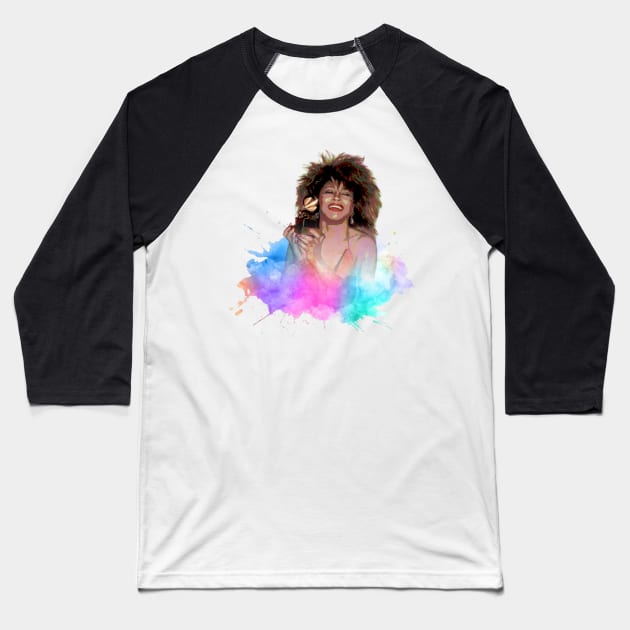 TINA TURNER ON THE COLORFUL SPLASH Baseball T-Shirt by MufaArtsDesigns